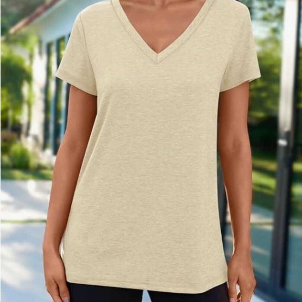 Cream Color V-Neck T-Shirt